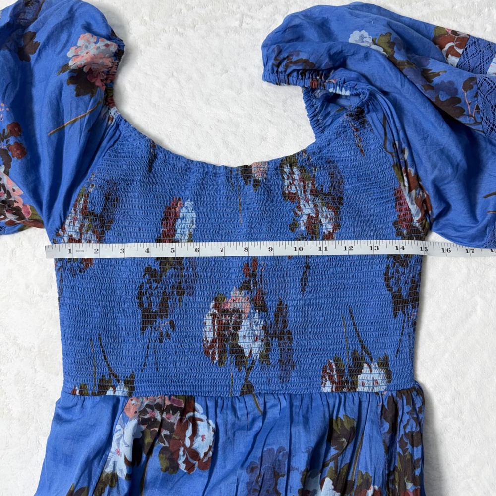Free People Women's Blue Flowy Floral Morning Glory Smocked Maxi Dress Size M - Picture 4 of 9